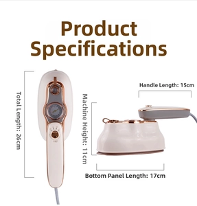 Technical dimensions of portable white steamer showing 180-degree rotating handle
