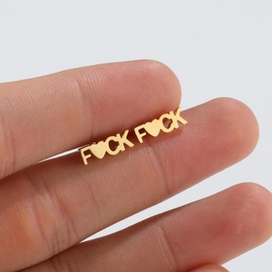 Stainless Steel Letter FUCK Heart Stud Earrings For Women Individual Geometric Punk Style Fashion Jewelry Accessory