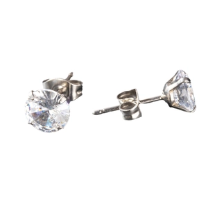 Classic 4-prong round zircon stud earrings in stainless steel for men and women
