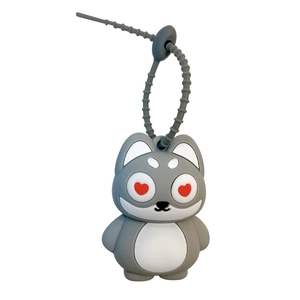 Γκρι καρτούν ζωάκι squishy μπρελόκ με κόκκινα μάτια καρδιάς για αξεσουάρ τσάντας
