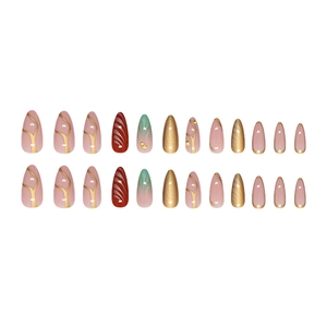 Almond press-on nails set featuring starfish shells and water ripple patterns