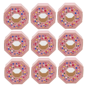 Pink octagonal doughnut gift boxes with transparent windows in a 3x3 layout