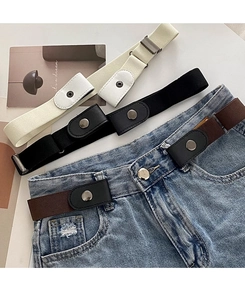 Three elastic waist belts in white, black, and coffee colors for invisible waist adjustment