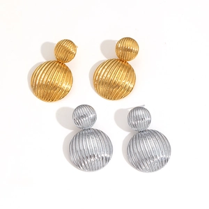 Dome ribbed stud earrings in 18k gold and silver stainless steel finish