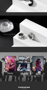Polished silver titanium steel clip-on earrings shown on white steps display