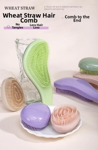 Eco-friendly wheat straw detangling brushes in macaron colors with flexible bristles