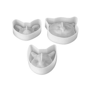 Three-piece set of translucent silicone molds featuring detailed cat head designs for DIY crafts