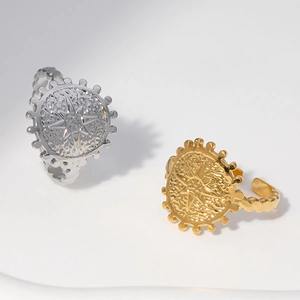 Vintage 18k gold and silver stainless steel open rings with starburst engraving