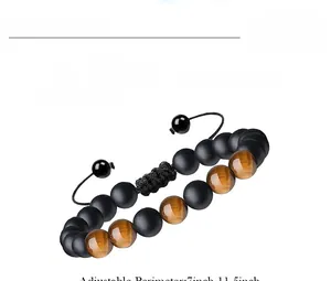 Detailed parameter chart for 8mm tiger eye and black agate beaded adjustable bracelet