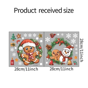 Detailed size view of two 11-inch Christmas stickers with gingerbread and snowman patterns