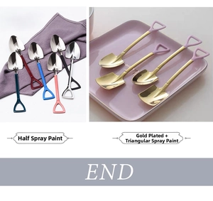 Creative stainless steel shovel spoons with colorful painted handles and golden finish details