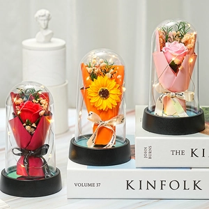 Preserved soap flower gift box with LED lights and glass cover for Valentines Day