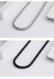 Detailed comparison of silver and black stainless steel square pearl chains for necklaces