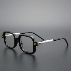 Classic black and white square frame reading glasses for men with blue light blocking lenses