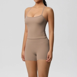 Close-up of high-elasticity double-sided brushed yoga tank top with thin shoulder straps
