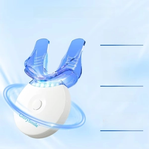 Detail view of teeth whitening device with 5 LED blue lights and silicone tray