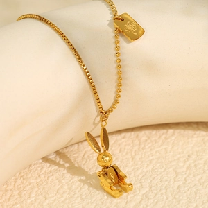 Mechanical bunny titanium steel necklace with gold spliced chain and Luck pendant