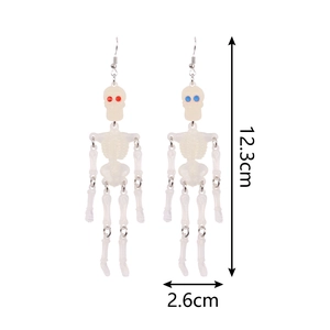 Halloween articulated skeleton earrings with size details 12.3cm height and 2.6cm width