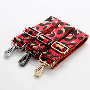 Adjustable leopard print replacement bag strap with three metal buckle color options