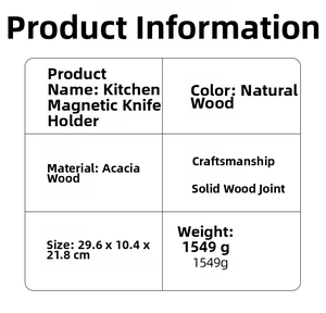 Detailed product specifications of the acacia wood magnetic knife holder in natural finish