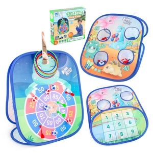 5-in-1 folding dinosaur toss game board with sticky balls and rings for kids