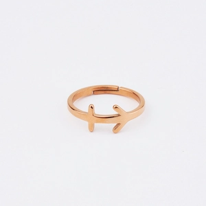 Close-up of rose gold stainless steel ring with Sagittarius zodiac arrow design