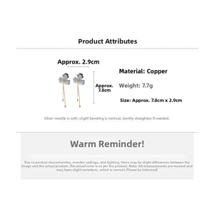 Detail specifications for acrylic flower tassel earrings with copper material and dimensions