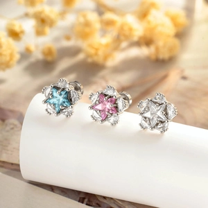 Double Layer Star Tragus Piercing Stud Titanium Steel Zircon Screw Back Minimalist Cartilage Earring