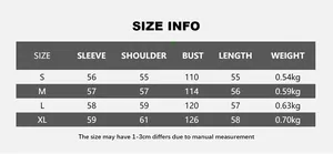 Tableau des tailles détaillé pour veste motard femme en cuir PU avec mesures buste et manches