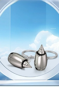 Polished zinc alloy jet engine keychains with electroplated silver finish and mirror shine