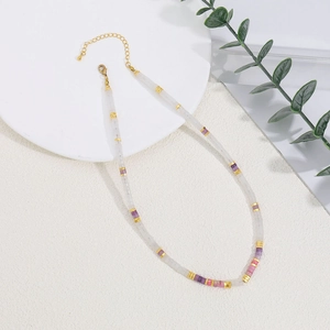 Natural Stone Beaded Necklace For Women Copper Gold Plated Colorful Minimalist Clavicle Chain Sweet Handmade Jewelry Gift