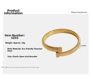 Detailed macro view of gold titanium steel screw bracelet with 1cm ribbed width