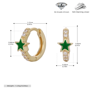 S925 sterling silver star hoop earrings with green enamel and 5A zircon details