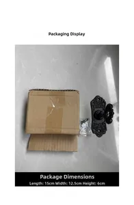 Macro view of retro cast iron door handle with mounting screws and packaging box