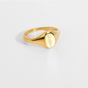 Anello a sigillo minimalista in acciaio inossidabile placcato oro 18K con motivo a girasole