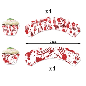 Halloween bloody handprint cupcake wrappers set of 8 pieces for spooky party decoration