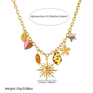 Fashion acrylic leopard print heart and gold sun pendant necklace for women