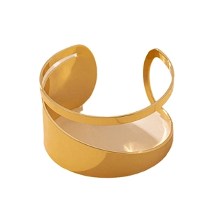 Minimalist gold hollow open cuff bracelet with high-polished double lines design
