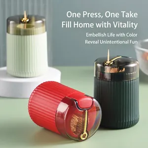 Automatic Pop-up Toothpick Holder Plastic Striped Texture Press Type Dustproof Dispenser Modern Home Kitchen Decor
