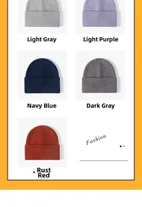 Detailed close-up showing five colors of ribbed knit beanies with cuffed design for winter