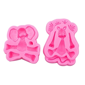 Pink silicone fondant cake mold with 2 cartoon elephant shapes for forest theme baking