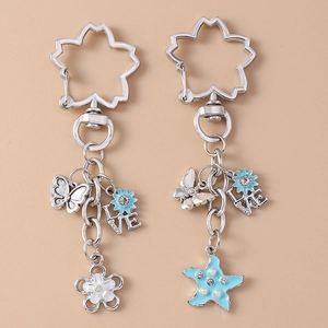 Butterfly Starfish Keychain Pendant Zinc Alloy Enamel Rhinestone Artificial Pearl LOVE Letter Cherry Blossom Hook Backpack Charms