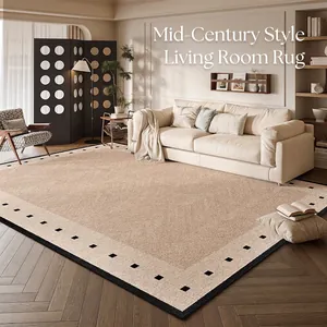 French Mid-Century Modern Rug Waterproof Stain Resistant Polyester Carpet For Living Room Non-Slip Bedroom Floor Mat Retro Decor