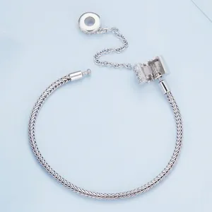 Minimalist S925 sterling silver snake chain bracelet with sparkling zircon clasp and extension