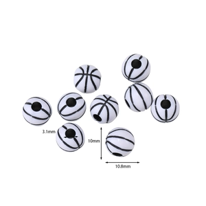 Detailed view of 10mm basketball pattern acrylic beads with 3.1mm hole for DIY crafts