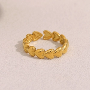 Minimalist 18K gold plated heart chain open ring for women on stone background