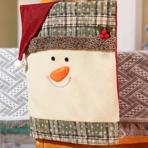 Weihnachts-Stuhlbezug mit Schneemann-Motiv, rotem Hut und grünem Karomuster