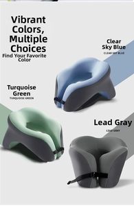 Detailed knit texture of memory foam U-shaped travel pillows with adjustable buckles