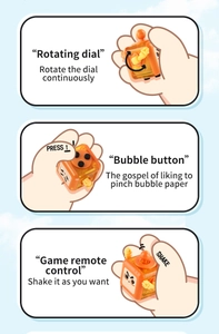 Dettagli del cubo antistress arancione con disco rotante, pulsanti e funzioni joystick