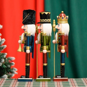 Set of three 38cm pearlescent wooden nutcracker soldiers for Christmas decor ornaments